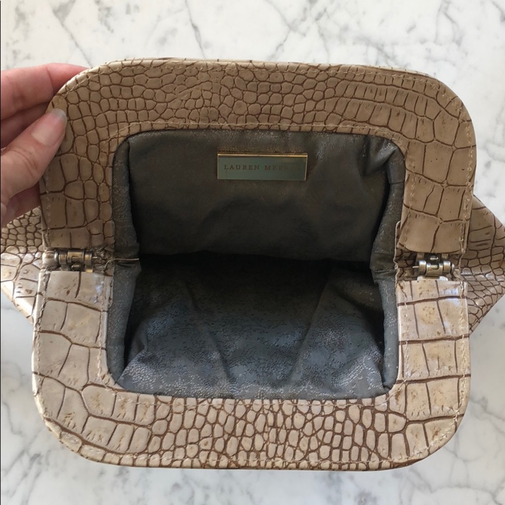 Python Embossed Lauren Merkin Tan Clutch - image 3
